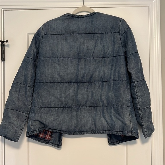 Anthropologie Cloth & Stone Chambray Quilted Plaid-lined Car Coat - Picture 7 of 7